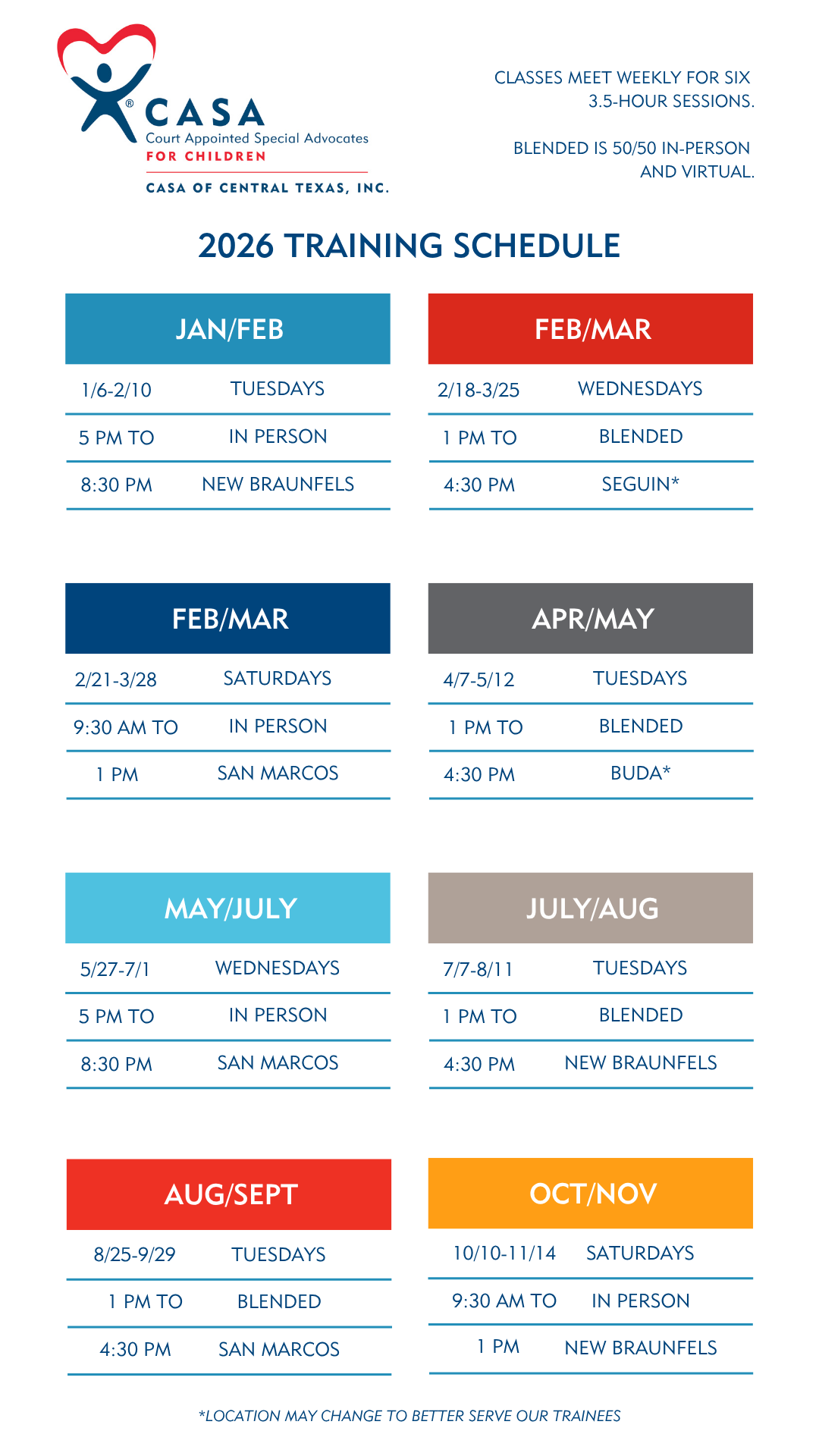 2026 CASA Volunteer Training Schedule